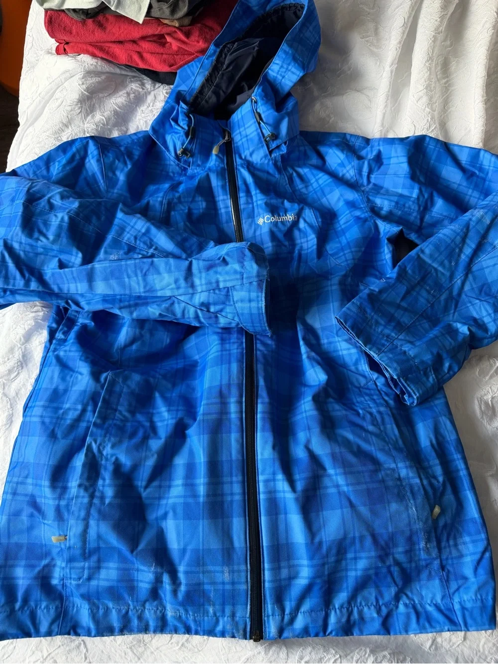 Columbia Kids Blue Plaid Hooded Rain Jacket